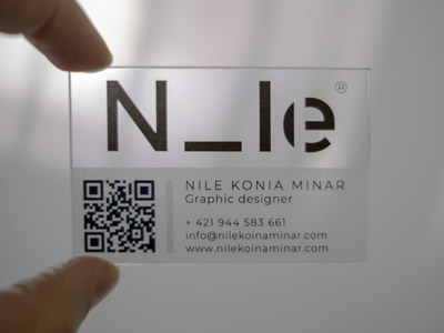 Plastic transparent business card with white print