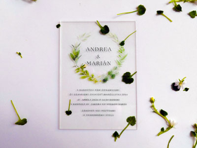 Transparent floral wedding invitation front floral